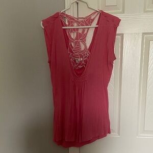 Deep V-Neck Pink Sleeveless Camisole with Detail Back